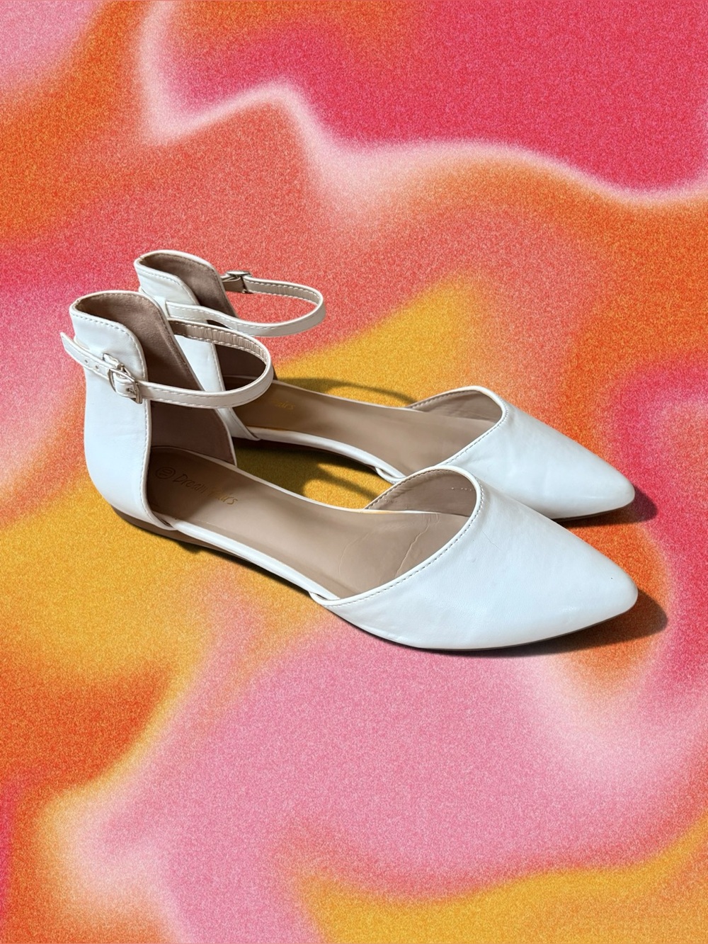 Pointed Ankle-Strap Flats in White by Dream Pairs